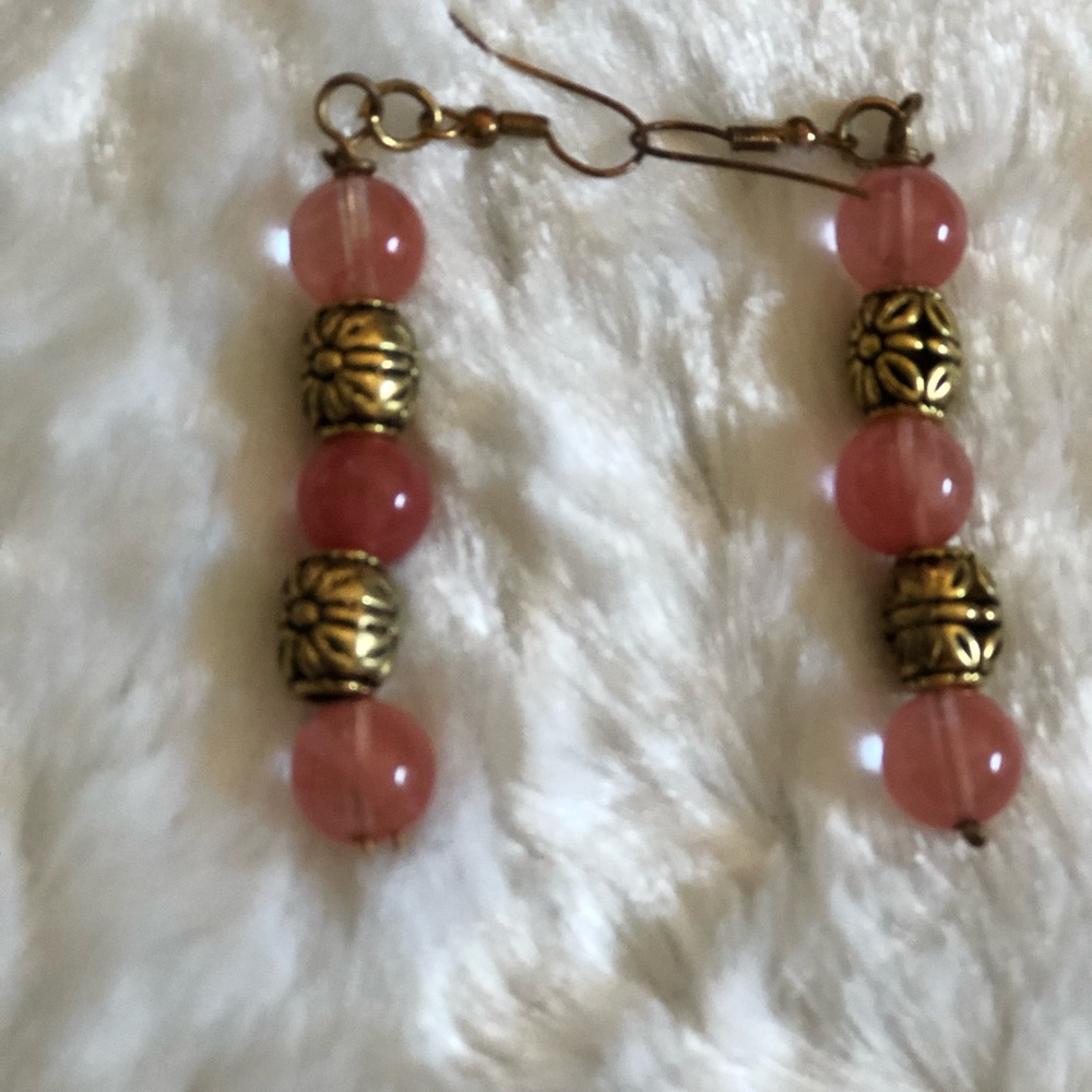 Handmade Pink and Gold Earrings